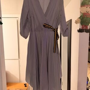 Mlle Gabrielle Black and White Asymmetrical Dress with Yellow Belt